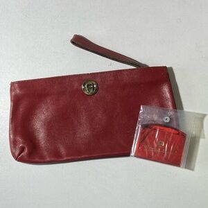 Etienne Aigner Vintage 70s/80s Handmade Oxblood Leather Wristlet Clutch Mirror